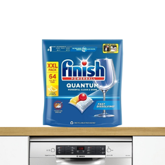 Túi 64 viên rửa chén Finish Quantum All in 1 2025 – 12 tính năng – Dành cho máy rửa chén 12-13 bộ trở lên