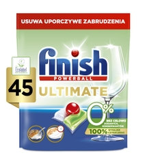 Túi 45 viên rửa chén Finish Ultimate All in 1 0% Ecolabel EU 2025 – 14 tính năng – Dành cho máy rửa chén 12-13 bộ trở lên
