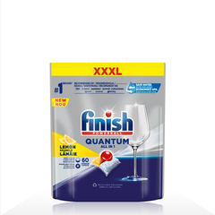 Túi 60 viên rửa chén Finish Quantum All in 1 2025 – 12 tính năng – Dành cho máy rửa chén 12-13 bộ trở lên