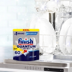 Túi 60 viên rửa chén Finish Quantum All in 1 2025 – 12 tính năng – Dành cho máy rửa chén 12-13 bộ trở lên