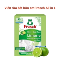 Hộp viên rửa chén hữu cơ Frosch All in 1 hương chanh 50 viên – Sạch bóng an toàn, thân thiện với môi trường
