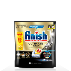 Túi 85 viên rửa chén Finish Ultimate PLUS Hương Chanh 2025 – 14 tính năng MỚI – Dành cho máy rửa chén 12-13 bộ trở lên