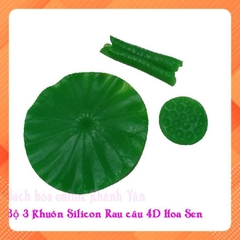 000174K2_Bộ 3 khuôn silicon gồm lá sen và đài sen trang trí bánh rau câu 4d