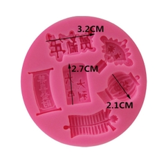 000573K268_Khuôn silicon Pháo, Lồng Đèn (vỉ 6 chi tiết) năm mới làm bánh rau câu 3D 4D nhấn xôi, fondant, socola, nến hanmade