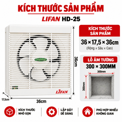 Quạt Hút Âm Tường 2 Chiều LIFAN HD-25 28W – Cánh 25cm, 800m³/h