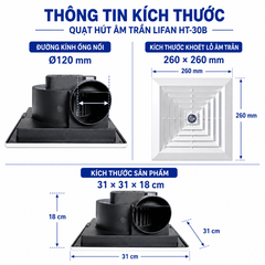 Quạt Hút Âm Trần LIFAN HT-30B 28W – Gió 800m³/h, Ống Ø120mm