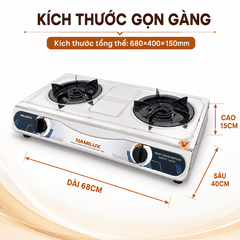 Bếp Gas Đôi Namilux Mặt Inox DMN-68KPS (NA-682DSM) – Đánh Lửa Magneto