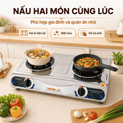 Bếp Gas Đôi Namilux Mặt Inox DMN-68KPS (NA-682DSM) – Đánh Lửa Magneto