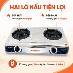 Bếp Gas Đôi Namilux Mặt Inox DMN-68KPS (NA-682DSM) – Đánh Lửa Magneto
