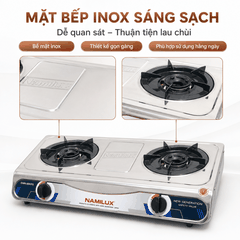 Bếp Gas Đôi Namilux Mặt Inox DMN-68KPS (NA-682DSM) – Đánh Lửa Magneto