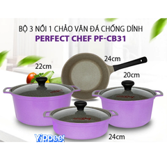 Bộ nồi chảo nhôm đúc nguyên khối đáy từ Perfect PF-CB31