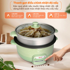 Nồi Lẩu Điện Comet CM7739 3.5L 1300W – Kèm Xửng Hấp, Chống Dính, Nắp Kính