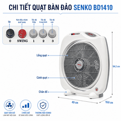 Quạt Bàn Đảo Senko BD1410 47W – Cánh 34cm, Tản Gió Tự Động