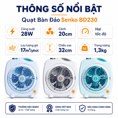 Quạt Bàn Đảo Senko BD230 28W – Cánh 20cm, 2 Tốc Độ