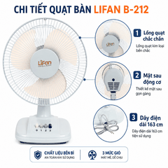 Quạt Bàn LIFAN B-212 35W – Cánh 30cm, 3 Tốc Độ