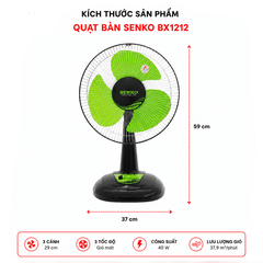 Quạt Bàn Senko BX1212 40W – 3 Cánh 29cm, Lồng Mạ Crom