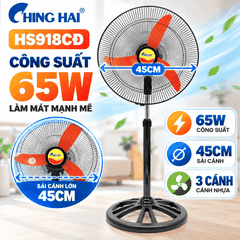 Quạt Đứng CHING HAI HS918CĐ 65W – 3 Cánh, Sải Cánh 45cm