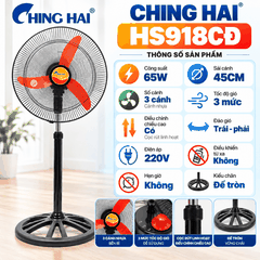 Quạt Đứng CHING HAI HS918CĐ 65W – 3 Cánh, Sải Cánh 45cm