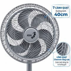 Quạt Đứng ASIAVINA Turbo Decor VY659991 110W – 7 Cánh 40cm, Màu Xám