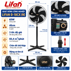Quạt Đứng Công Nghiệp LIFAN Đ-18CX (N) 65W – 3 Cánh 45cm