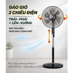 Quạt đứng LIFAN Đ-16RC-8 – 40cm 50W, đảo gió 2 chiều điện, remote, hẹn giờ 8h | BH 12 tháng