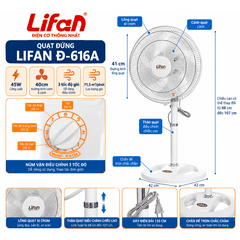 Quạt đứng LIFAN Đ-616A – Cánh 40cm, 45W, 3 tốc độ, lồng xi crôm