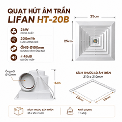 Quạt Hút Âm Trần LIFAN HT-20B 26W – Gió 200m³/h, Ống Ø100mm