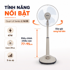 Quạt Lỡ Nhựa Senko L1638 47W – Cánh 39cm – 3 Tốc Độ