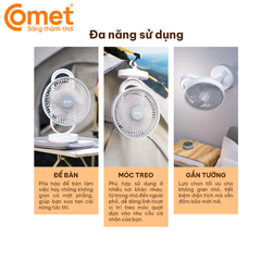 Quạt sạc Comet CRF1606 (6W) – Pin lithium đôi 2400mAh, sạc Type-C, gập gọn xoay 360°