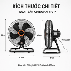 Quạt sàn công nghiệp Ching Hai FF917 43cm 75W – Gió mạnh cho quán ăn/cafe | TUVINA