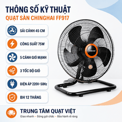 Quạt sàn công nghiệp Ching Hai FF917 43cm 75W – Gió mạnh cho quán ăn/cafe | TUVINA