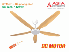 Quạt Trần Asia Lighting QT15-G01 – Gỗ phong cách – 5 Cánh ABS, Động Cơ DC