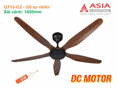 Quạt Trần Asia Lighting QT15-G02 – Gỗ Tự Nhiên – 5 Cánh ABS, Động Cơ DC