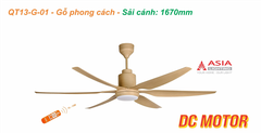 Quạt Trần Đèn DC QT13-G-01 – Gỗ Phong Cách, 6 Cánh, LED 24W
