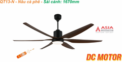 Quạt Trần Đèn DC QT13-N – Nâu Cà Phê, 6 Cánh, LED 24W