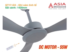 Quạt Trần QT17-GX – Ghi xám tinh tế – 3 Cánh ABS, Động Cơ DC