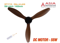 Quạt Trần QT17-N- Nâu cà phê – 3 Cánh ABS, Động Cơ DC
