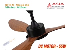 Quạt Trần QT17-N- Nâu cà phê – 3 Cánh ABS, Động Cơ DC