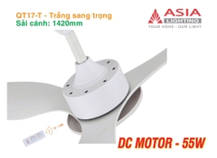 Quạt Trần QT17-T Trắng Sang Trọng – 3 Cánh ABS, Động Cơ DC