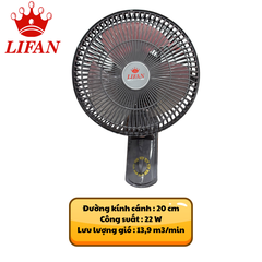 Quạt treo tường LIFAN T-109 – Cánh 20cm, 22W, 2 tốc độ, 3 màu | Bảo hành 12 tháng