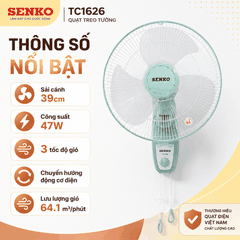 Quạt Treo Senko TC1626 39cm 47W – 3 Tốc Độ, Chuyển Hướng Điện