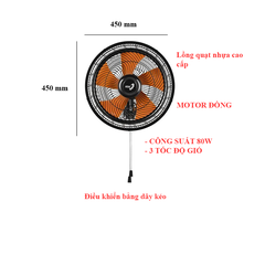 Quạt treo ASIAvina Turbo X VY627890 – 80W màu đen cánh cam