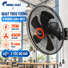 Quạt Treo Tường CHING HAI W17 75W – 5 Cánh 43cm, 3 Tốc Độ Gió