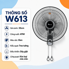 Quạt treo tường ChingHai W613 35cm 49W dây giật tiện lợi