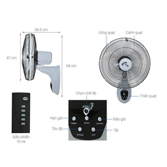 Quạt treo Remote ASIAvina - VY377092 - Xám