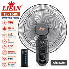 Quạt Treo Tường LIFAN TE-1688 50W – Remote, Hẹn Giờ 7H, Cánh 40cm