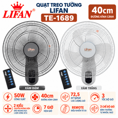 Quạt Treo Tường LIFAN TE-1689 50W – Remote, Đảo Gió Số 8, Hẹn Giờ 7H