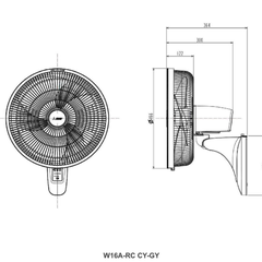 Quạt treo tường Mitsubishi W16A-RC 47W cánh 40cm | Gió 100 m³/min | Tuvina