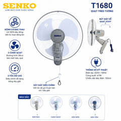 Quạt Treo Tường 1 Dây Senko T1680 47W – Cánh 39cm