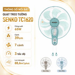Quạt Treo Tường Senko TC1620 65W, 7 Cánh, 3 Tốc Độ